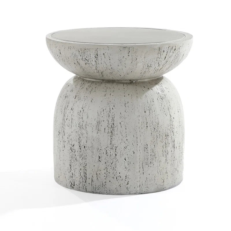 Rustic off White and Gray round Tall Mgo Side Table, Indoors and Outdoors