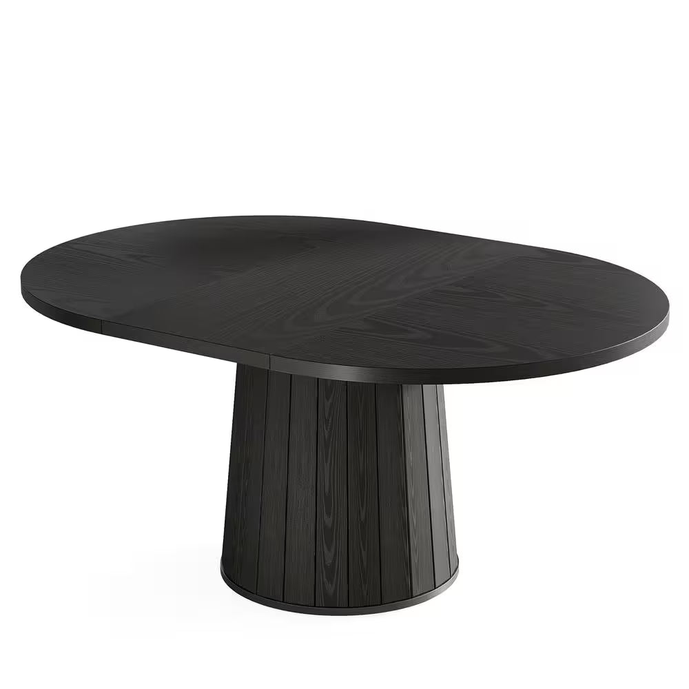 Modern Black Engineered Wood Pedestal Dining Table Seat 6