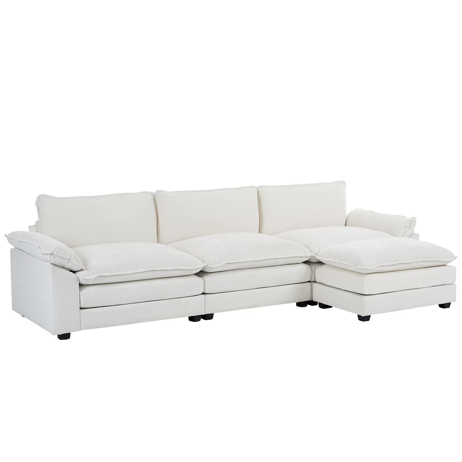 Sectional Sofa with Ottoman, L Shaped Convertible Couch with Removable Chaise Chenille Fabric Sofa Set for 4-6 Persons Living Room Furniture Beige