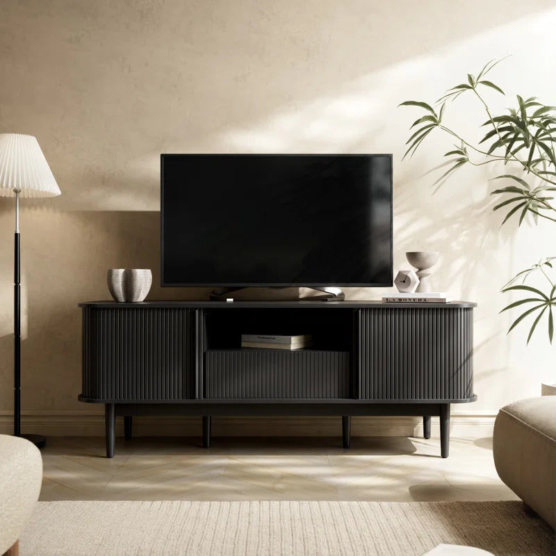 Tambour TV Stand for Tvs up to 70 Inch, TV Console with Sliding Doors