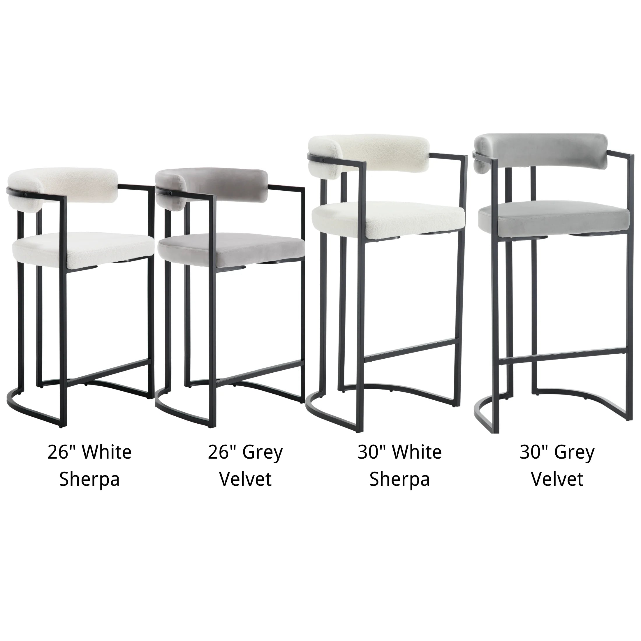 Fabio 30" Upholstered Bar Height Bar Stools with Metal Frame, White/Fur(Set of 4)