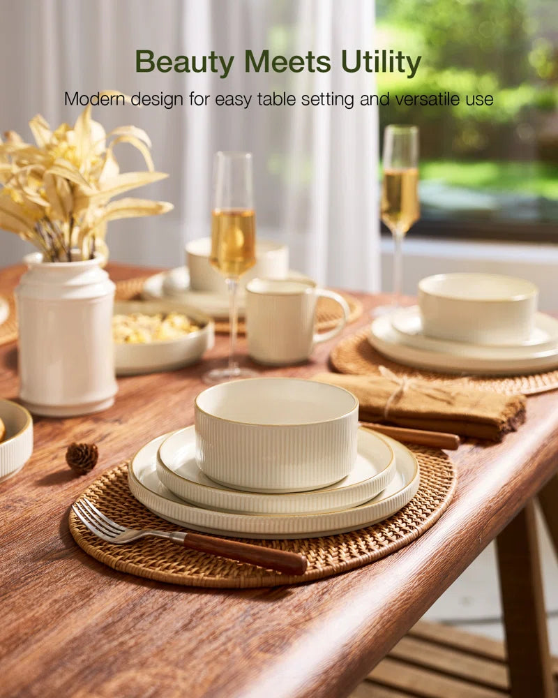 Azal Stoneware Dinnerware Sets, 24 Piece Dish Set