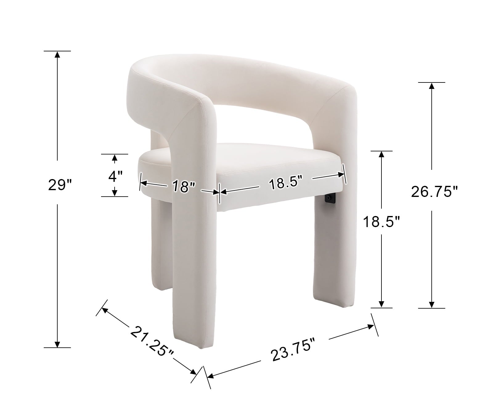 Modern Velvet Upholstered Side Armchair for Living Room, Ivory