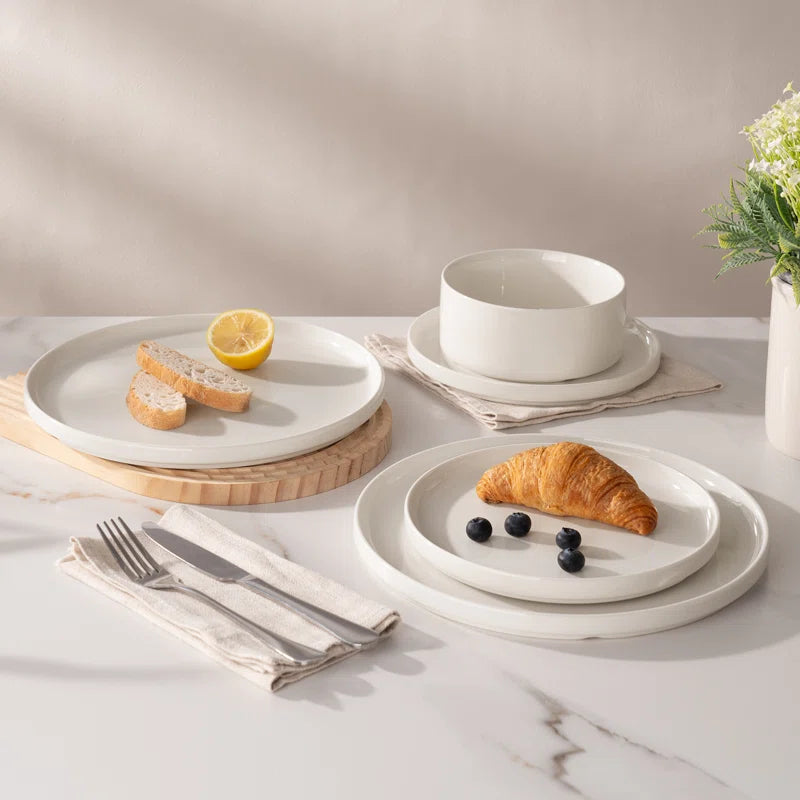 Jade Plates and Bowls Sets, 18 Piece Dinnerware Sets,Set for 6,White