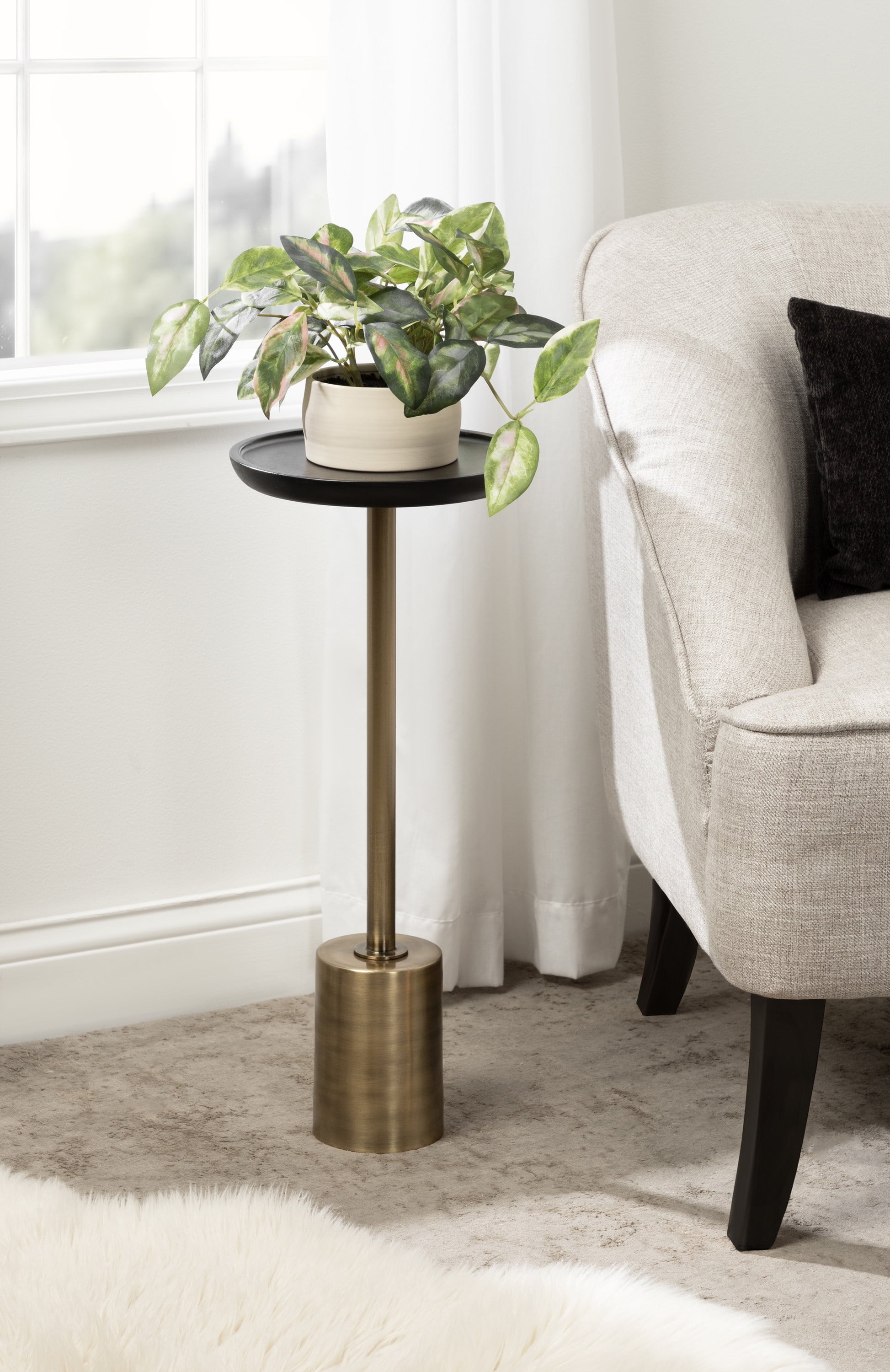 Round Wood and Metal Drink Table