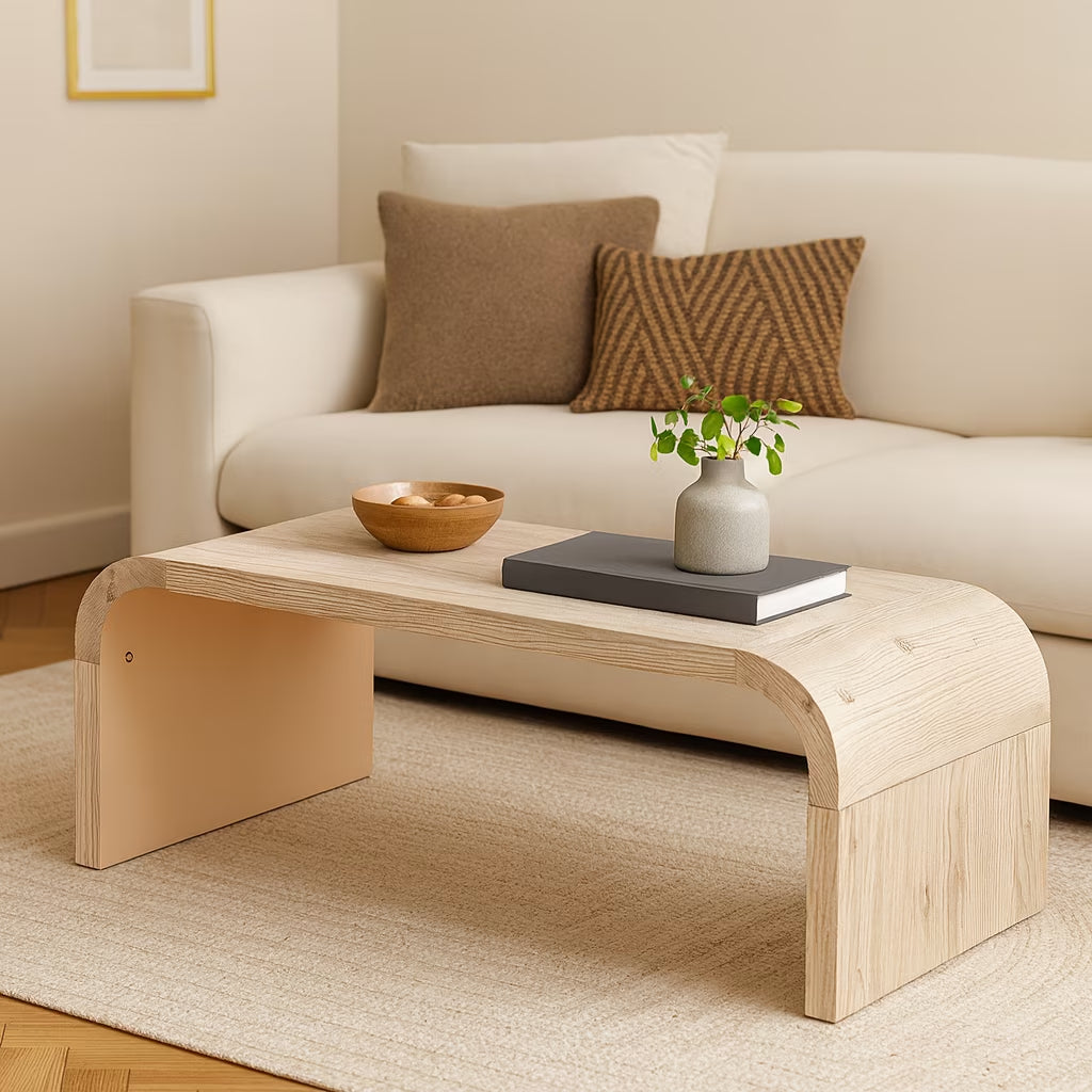 Farmhouse Vintage Crafts Coffee Table,Curved Art Deco Design, Easy Assembly, 48" W X 24" D X 18"(Natural Wood Washed)