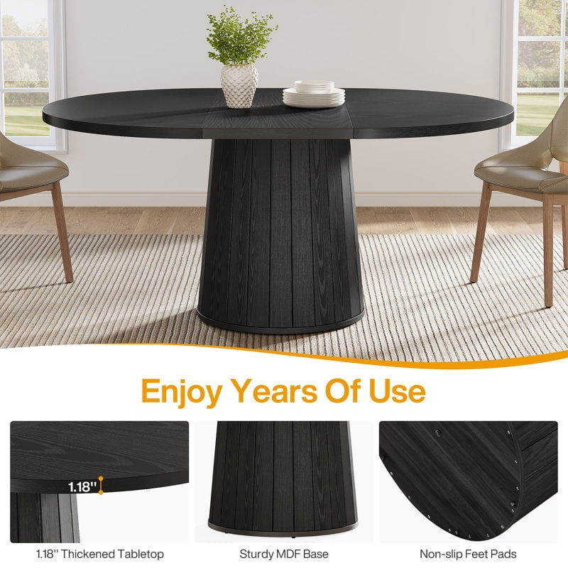 Elevate Your Dining Experience with the 55.11-Inch Rustic Oval Wood Dining Table in Black