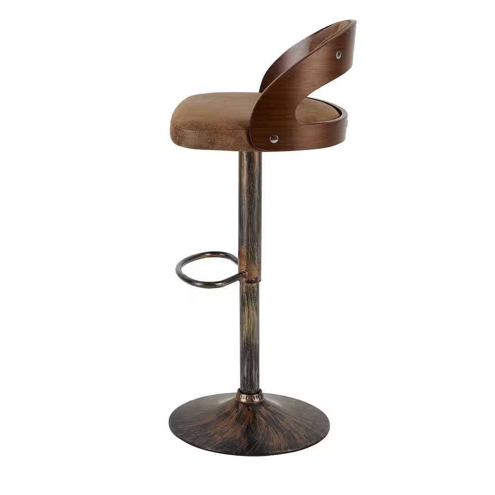 Bar Stools Set of 2, Counter Height Stool with Bentwood Back, Arm and Footrest, 24.8 In. Metal Swivel Barstools, Brown