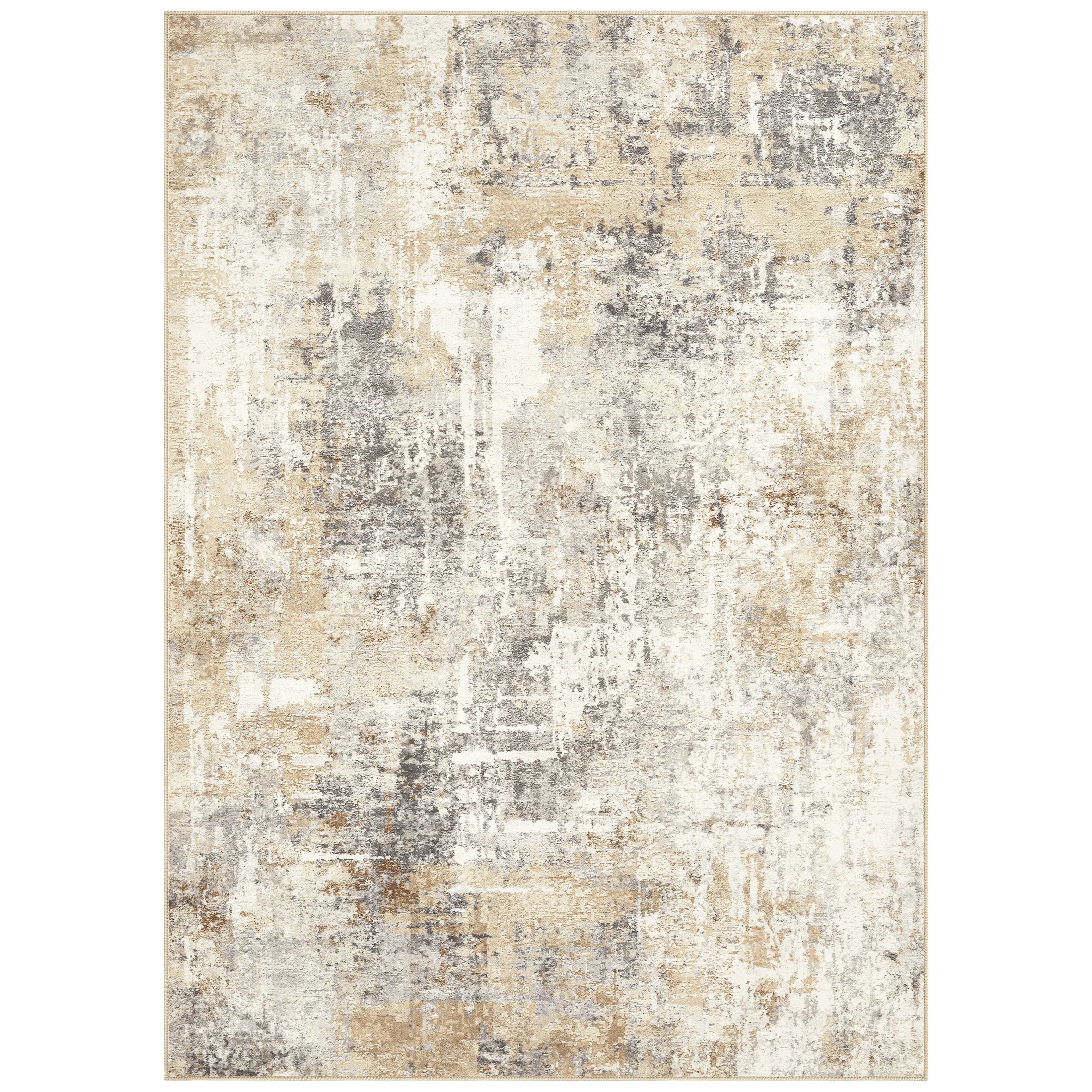 9'X12' Large Area Rugs for Living Room, Washable Non Slip Indoor Rug for Bedroom Home Decor Carpets, Modern Abstract Printed Carpet, Grey Gold
