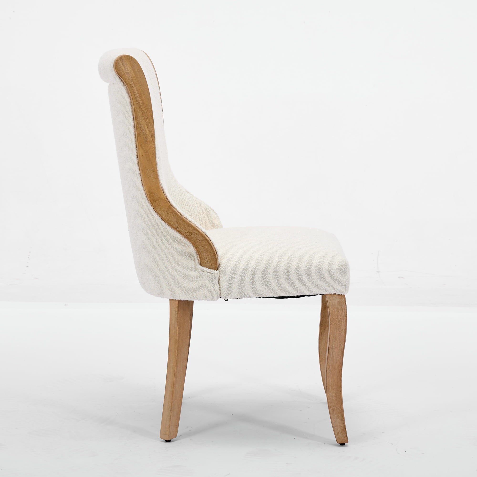 Beige Snow Velvet Accent Chairs with Curved Wood Trim - Set of 2