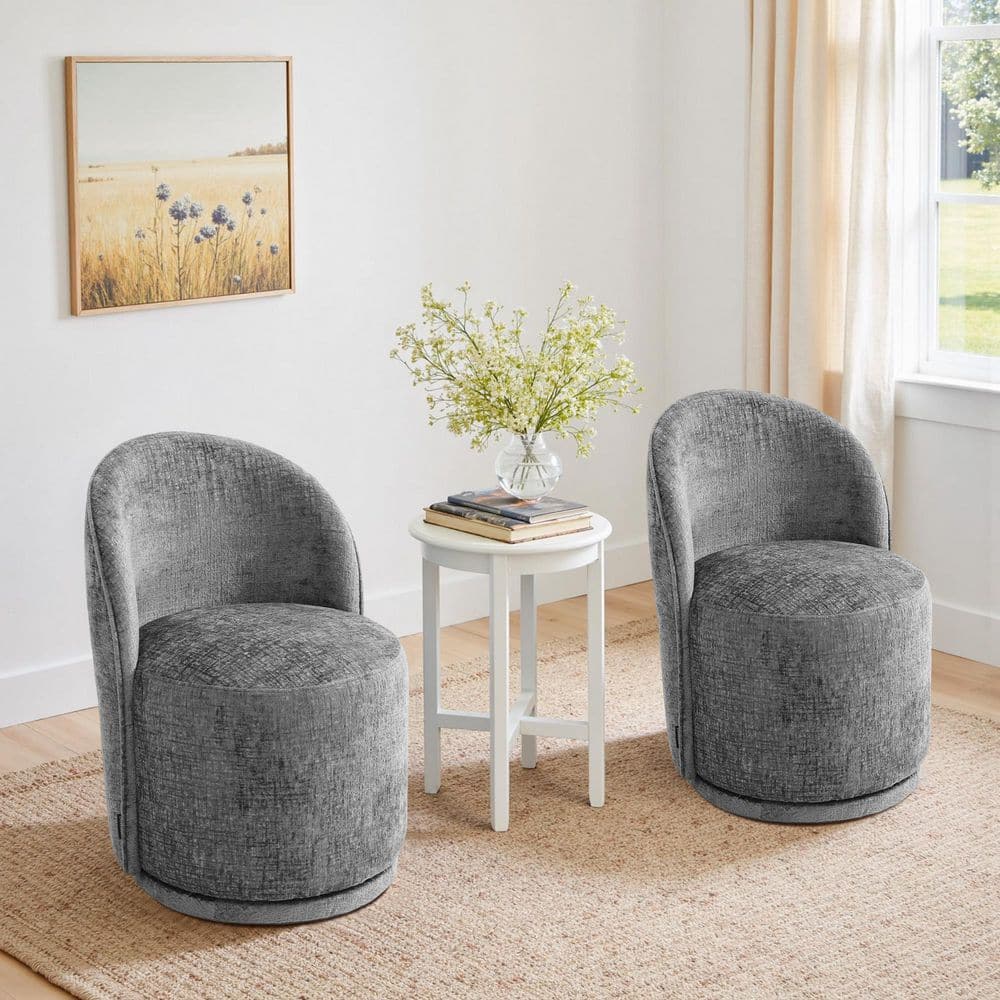 Gray Chenille Fabric Swivel Dining Side Chair (Set of 2)