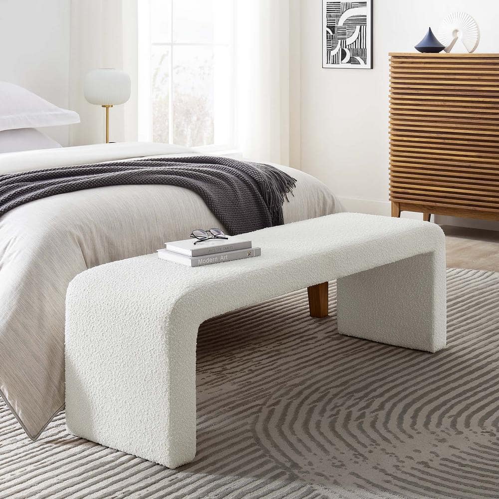 Boucle Fabric Waterfall Long Bedroom Bench 59.5