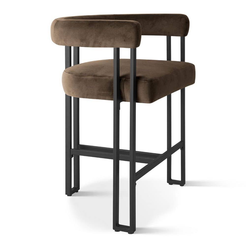 High Back Metal Frame Counter Height Velvet Bar Stool Mink