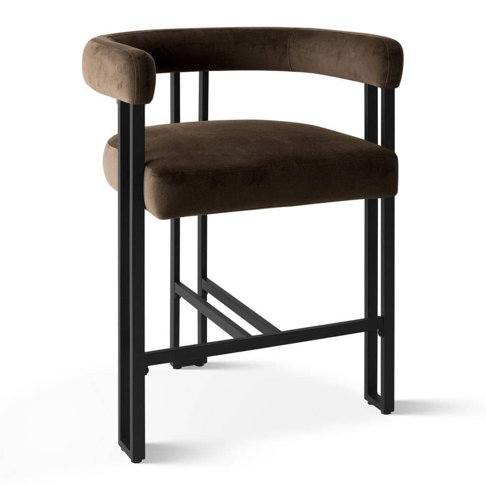 High Back Metal Frame Counter Height Velvet Bar Stool Mink