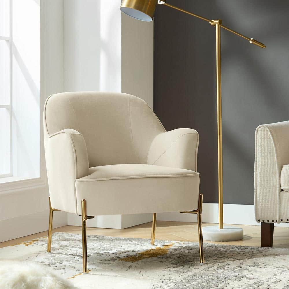 Nora Modern Tan Velvet Accent Chair with Gold Metal Legs