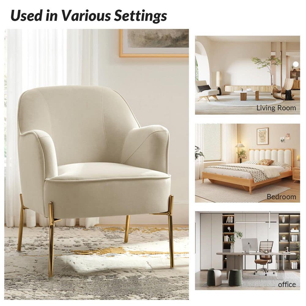 Nora Modern Tan Velvet Accent Chair with Gold Metal Legs