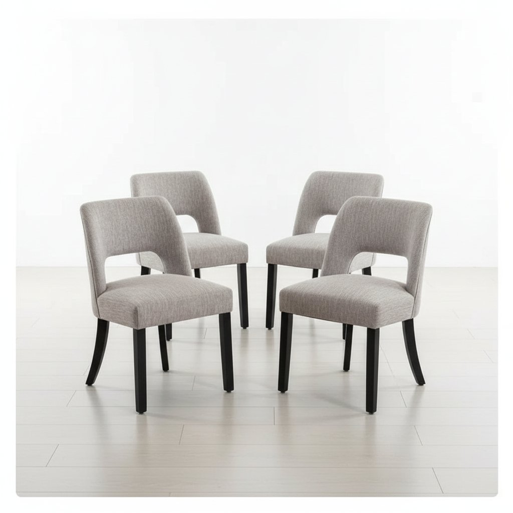 Hommeco Linen Dining Chair with Solid Wood Legs