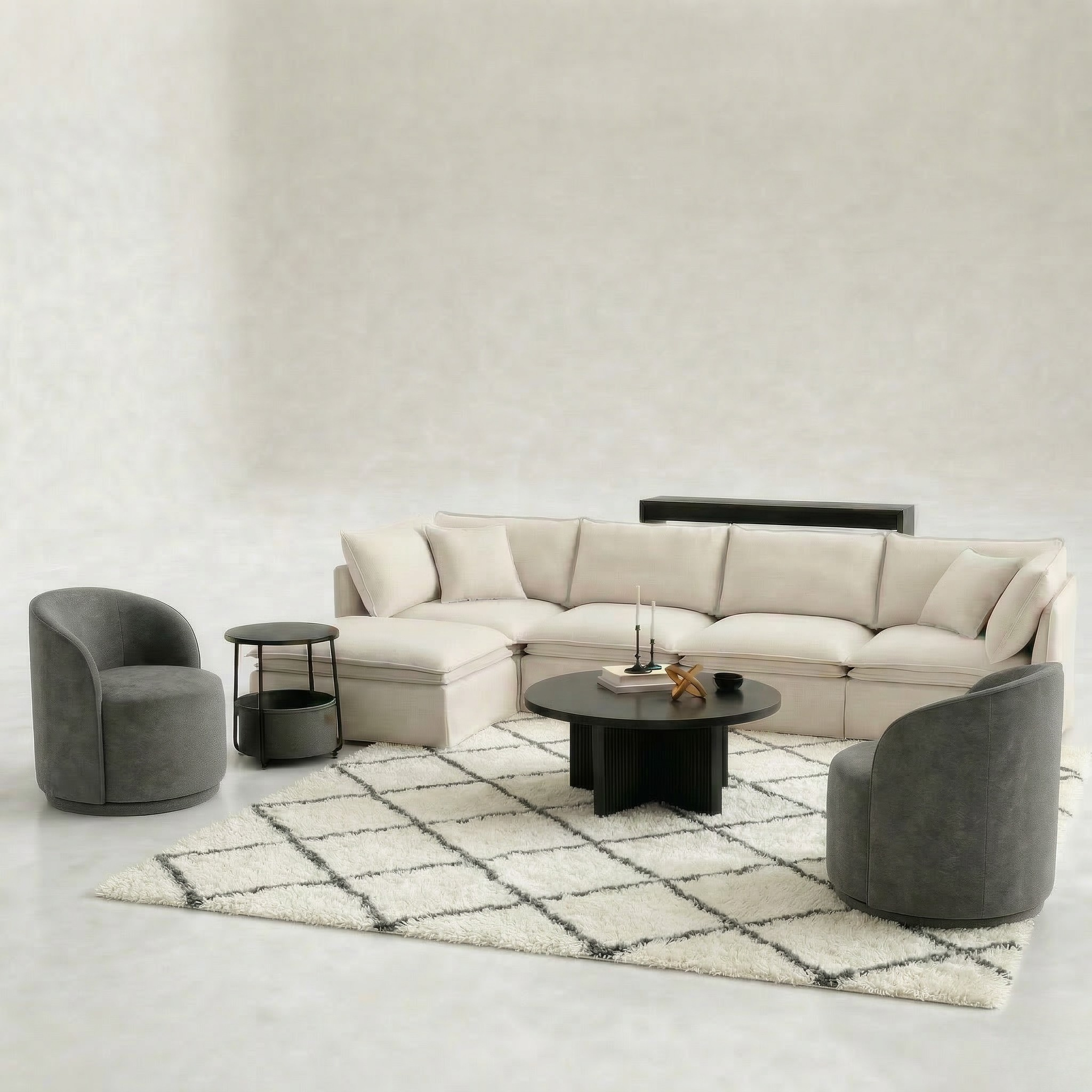Hommeco 7'10" x 10'2" White and Gray Diamond Area Rug – Transitional Indoor Rug