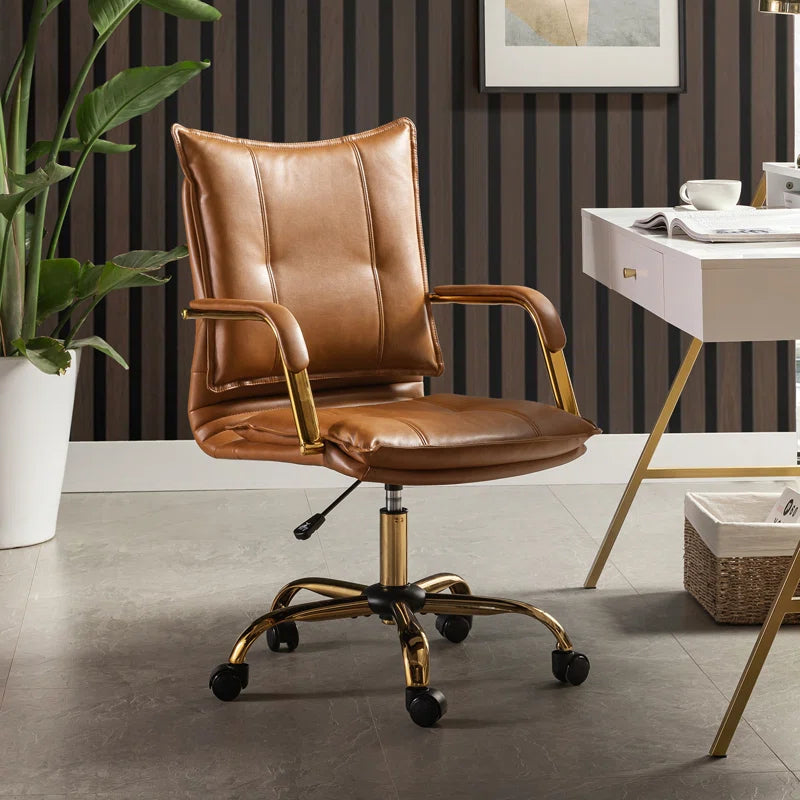 Hommeco Wingback Faux Leather Task Chair with Padded Arms