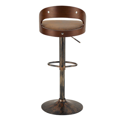 Set of 2 Swivel Bar Stools – Adjustable Height Dark Brown PU Leather