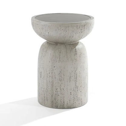 Rustic off White and Gray round Tall Mgo Side Table, Indoors and Outdoors