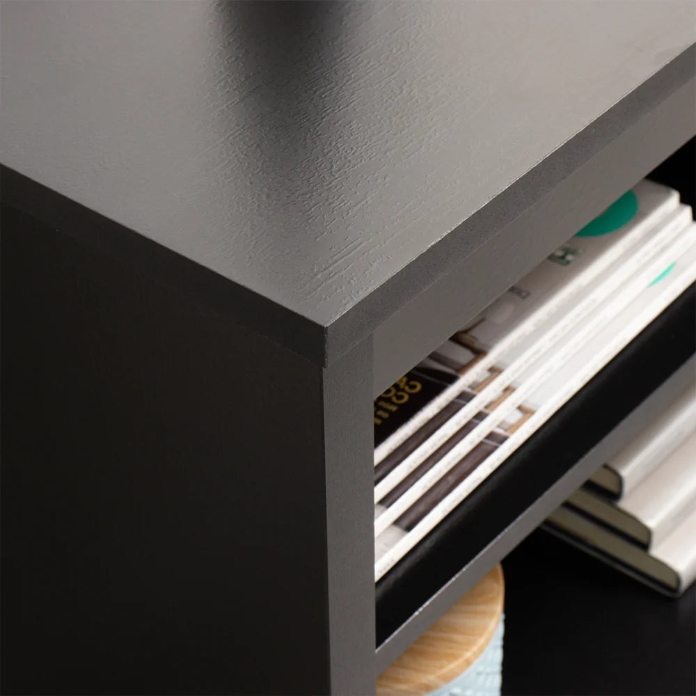 Modern Black TV Stand for 65/75 Inch TV - Wooden Entertainment Center with 6 Shelves