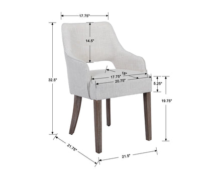 Modern Dining Chair Set of 2, Linen Upholstered Armchair Accent Side Chair with Open Back and Wooden Legs, Kitchen Chairs for Dining Room Living Room Kitchen Bedroom, Cream