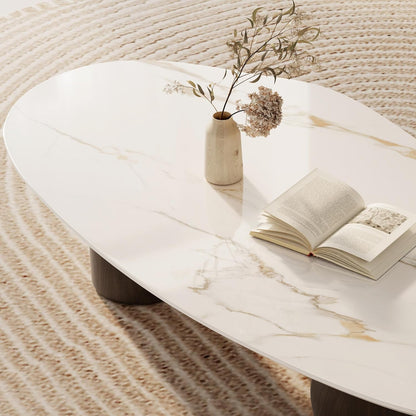 Oval Coffee Table for Living Room, Modern Coffee Table with Sintered Stone Top 54.33" 