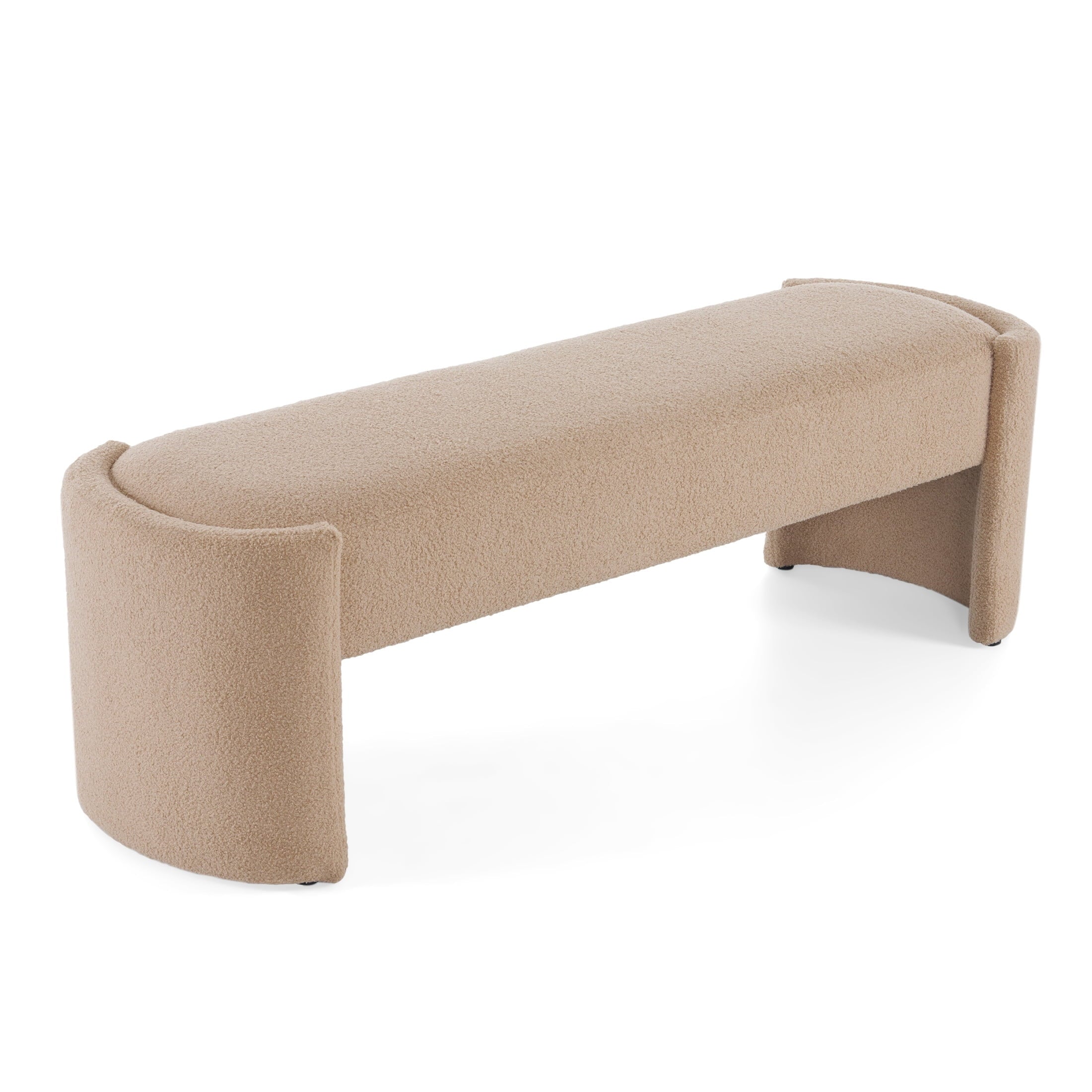 Generic Modern Long Ottoman with Wooden Frame and Polyester Upholstery, Light Camel