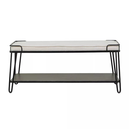 Industrial Upholstered Metal Bench Black - Olivia & May: Cotton Entryway, No Storage, Indoor Use