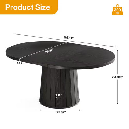 Modern Black Engineered Wood Pedestal Dining Table Seat 6