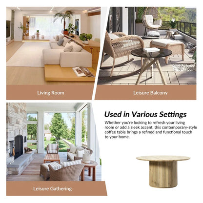Marrina 31.5"W Modern Coffee Table with Vertical Fluted Wooden Base