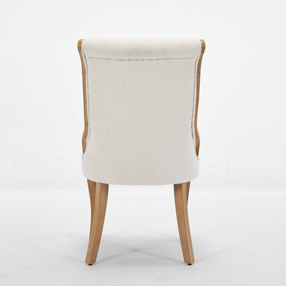 Beige Snow Velvet Accent Chairs with Curved Wood Trim - Set of 2