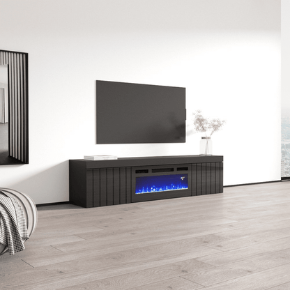 71" Floating Fireplace TV Stand – High Gloss Media Console