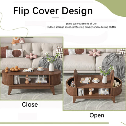 Fluted Coffee Table with Storage, Modern Coffee Tables, Wood Accent Center Table