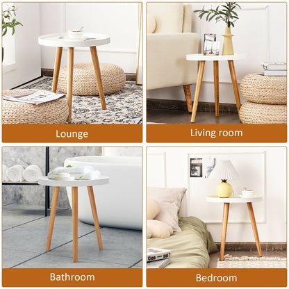 Wood round Side Table, White/Brown