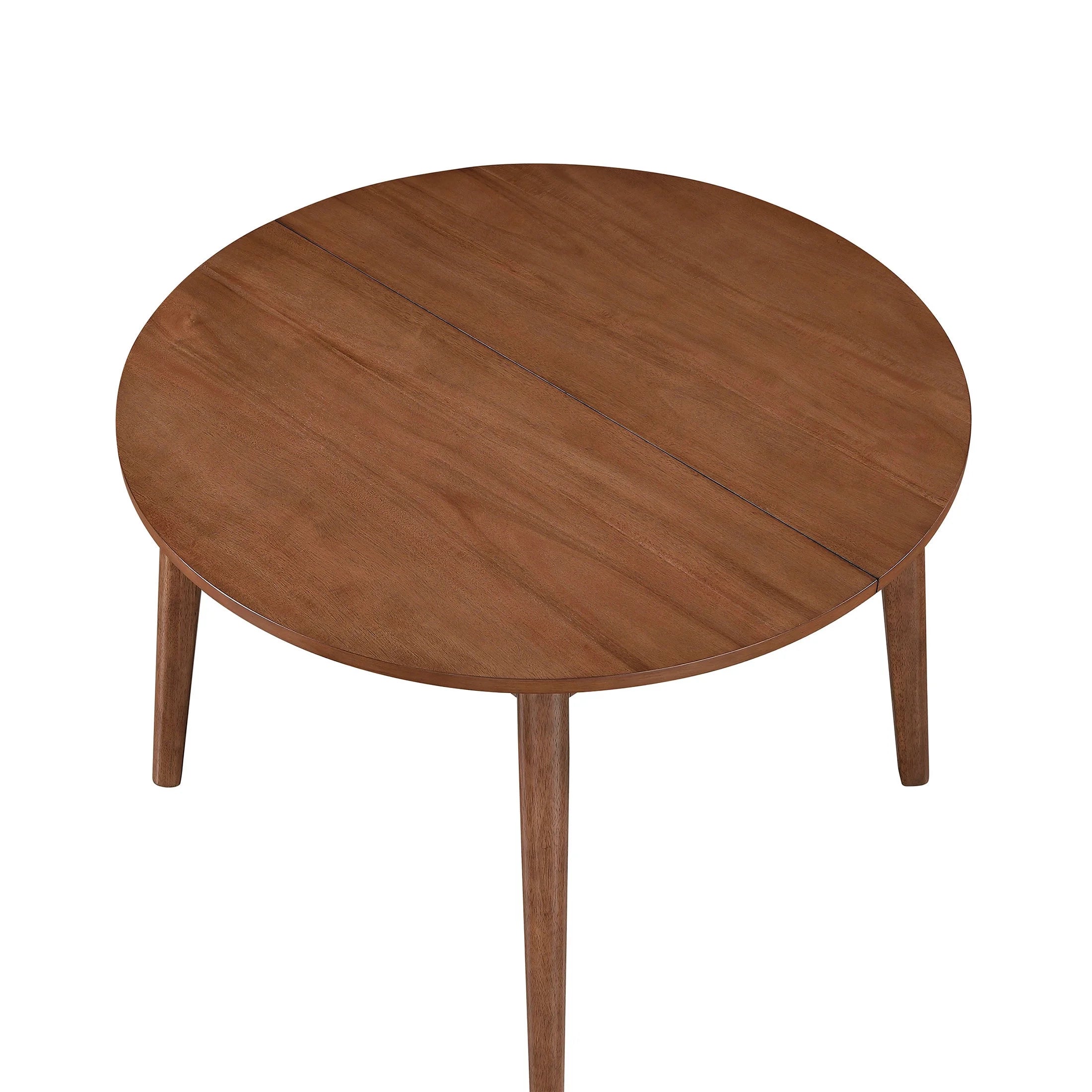 Mid-Century Extendable Dining Table, Solid Wood and Veneer, Acorn Finish