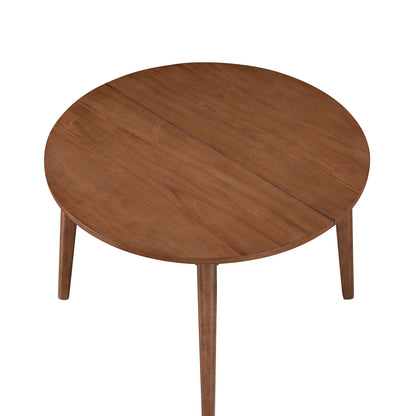 Mid-Century Extendable Dining Table, Solid Wood and Veneer, Acorn Finish