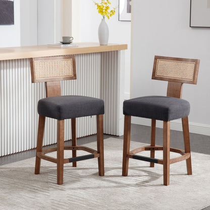 Set of 2 Charcoal Rattan Bar Stools – 26" Modern Farmhouse