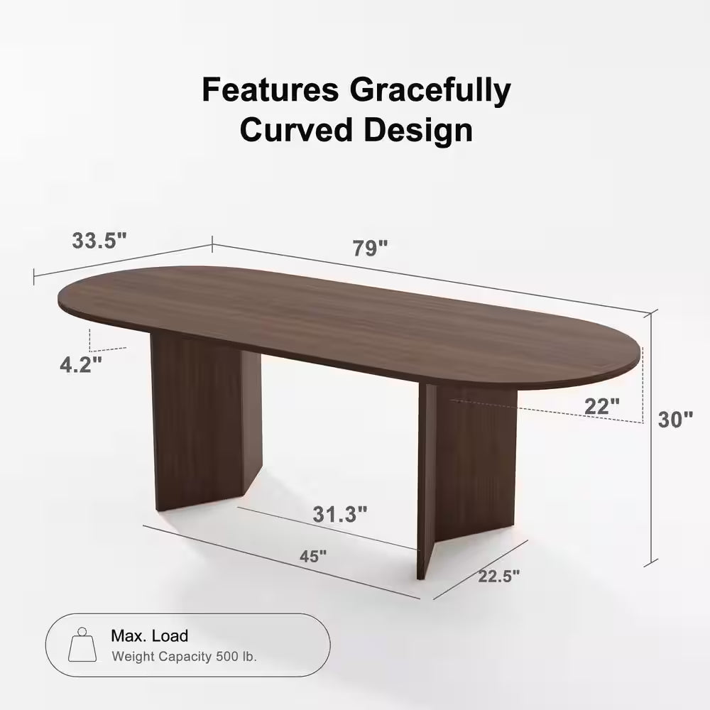 Brix Modern Oval Walnut Wood Top 79 In. Double Pedestal Base Dining Table Seats 8