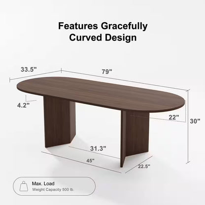 Brix Modern Oval Walnut Wood Top 79 In. Double Pedestal Base Dining Table Seats 8