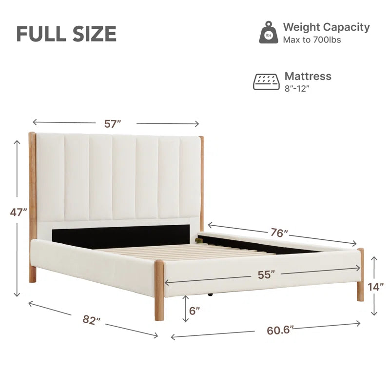 Rezana Solid Wood Boucle Upholstered Headboard Bed Frame
