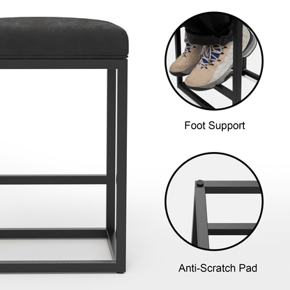 Hommeco Black 24" Backless Bar Stools - PU Leather & Metal Square Design with Footrest (Set of 2)