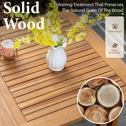 7-Piece Acacia Wood Outdoor Patio Dining Set with 6 Wooden Chairs with Cushions & 1 Expandable Wooden Dining Table for 6-8 Person