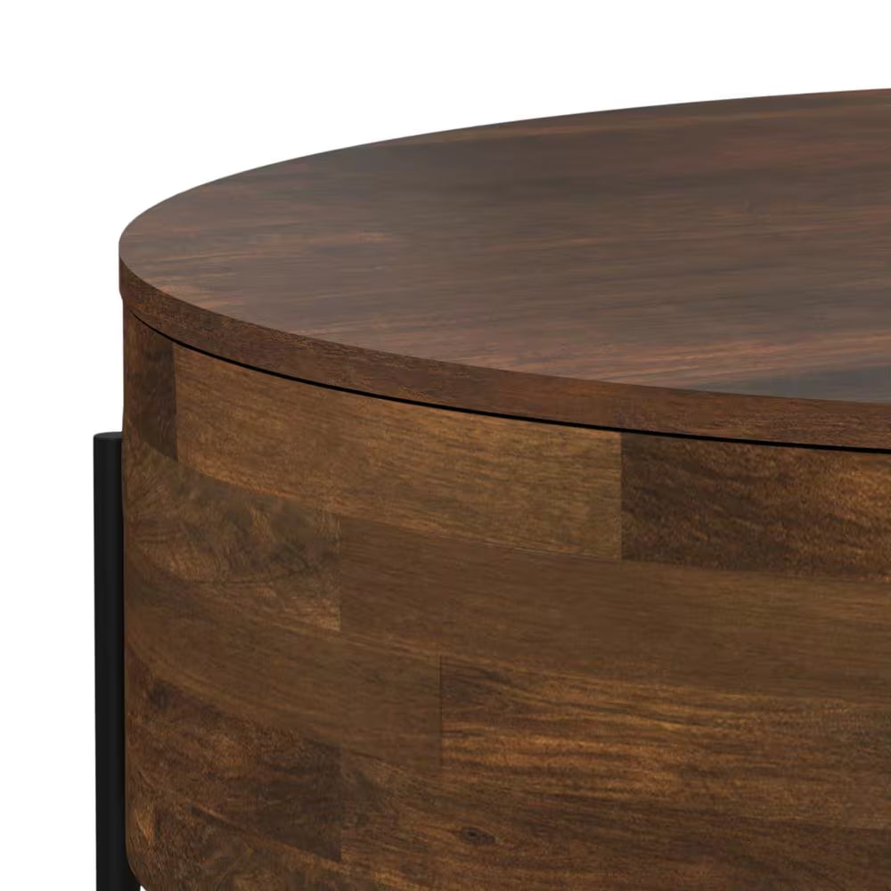 Walnut Brown Wide round Modern Urban Drum Solid Mango Wood Coffee Table