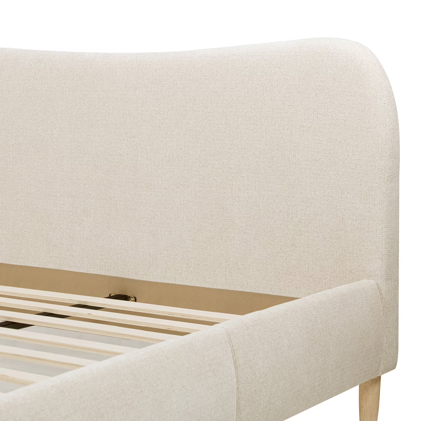 Hommeco Roman Curved Bouclé Platform Bed – Modern King Upholstered Frame in Oatmeal Beige