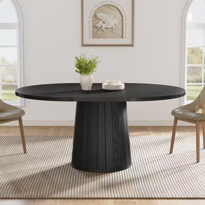 Modern Black Engineered Wood Pedestal Dining Table Seat 6