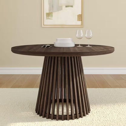 Modern round Walnut Wood 47 In. Pedestal Dining Table Seats 4