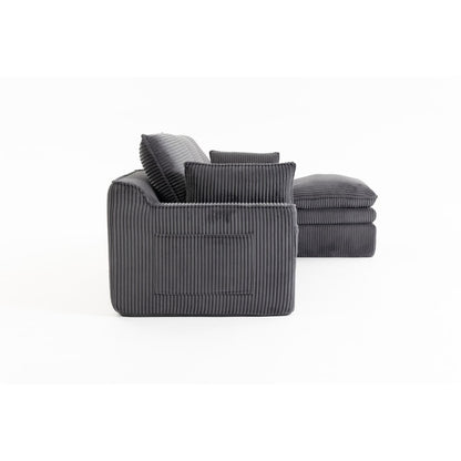 103" L-Shaped Corduroy Boneless Sectional Sofa with Movable Ottoman