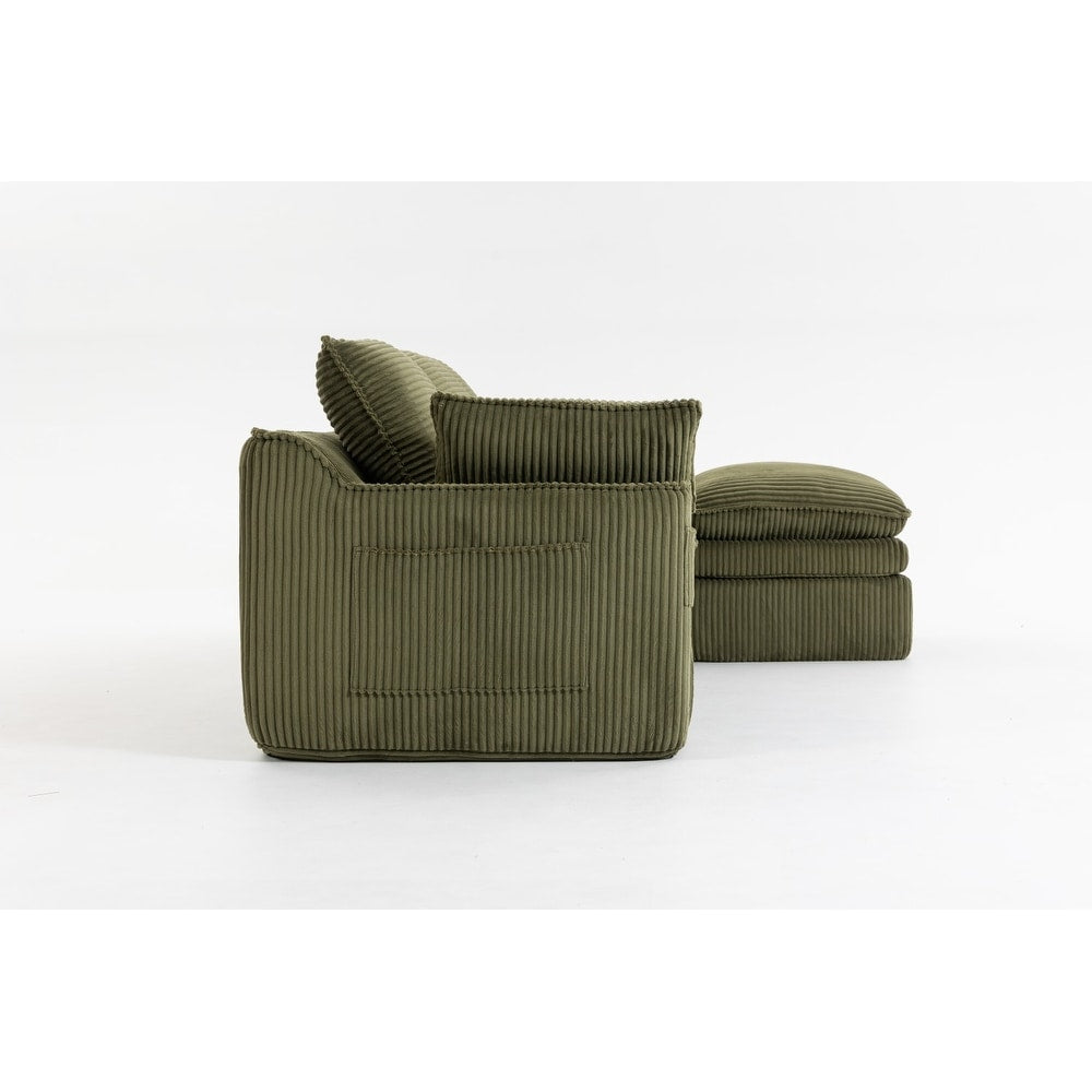 103" L-Shaped Corduroy Boneless Sectional Sofa with Movable Ottoman